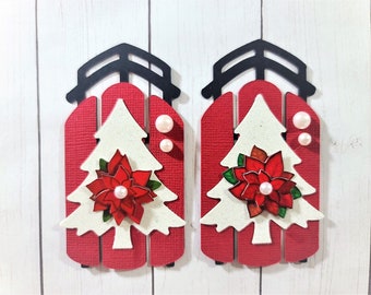 Snow Sled Christmas Scrapbook Embellishments, Red Sled Scrapbook Embellishment, Sled Christmas Die cut, Christmas Card Topper, tag