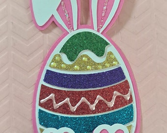 Easter Bunny Egg Scrapbook Embellishments, Easter Card Topper, 3d, paper piecing, Banner, Gift Tag