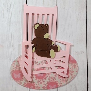 Teddy Bear on Pink Rocking Chair Die Cuts: Scrapbook Card Topper