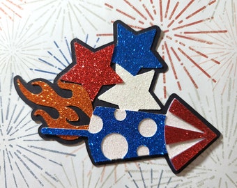 Patriotic Rocket stars embellishments, Memorial day, 4th of July Scrapbook embellishments, Card toppers, fireworks cuts