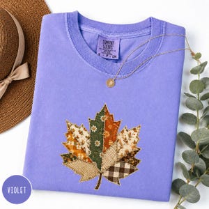 Camiseta de patchwork con hojas de arce, camiseta de patchwork sintético en colores otoñales cómodos, regalo botánico otoñal de estilo cottagecore