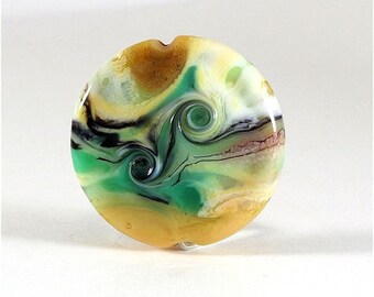 Handmade Lampwork Organic Focal Bead - Yellow Green Brown Black - SRA