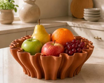 Fruteira escultural com babados | Centro de mesa moderno impresso em 3D, decoração minimalista
