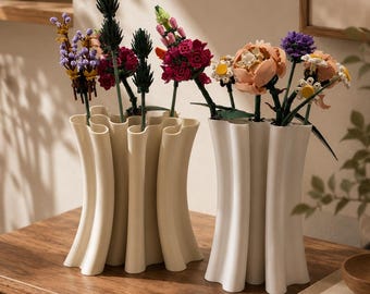 3D Printed Brick Bouquet Vase, Modern Sculptural Floral Holder, Japandi Decor