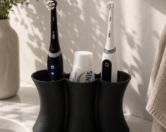 3-Compartment Toothbrush Holder, Modern Bathroom Vanity Organizer, PLA Material