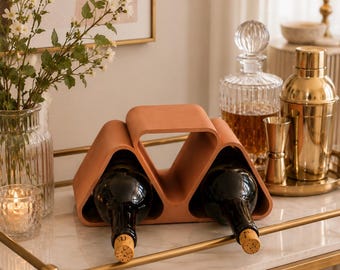 3 Bottle Wine Rack, Modern Geometric Holder, 3D Printed Bar Cart Decor