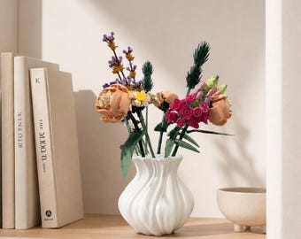 Moderne golvende bloemenvaas, 3D-geprinte vaas voor bouwsteenbloemen en echte bloemen, sculpturaal huisdecor, Japandi-vaascadeau