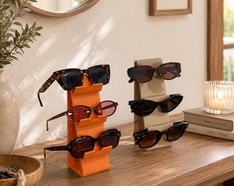 Sunglasses Stand, 3-Pair Eyewear Organizer, Vanity Glasses Display, Entryway Sunglass Holder, 3D Printed Gift