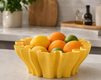 Sculptural Ruffle Fruit Bowl | Modern 3D Printed Centerpiece, Minimalist Decor