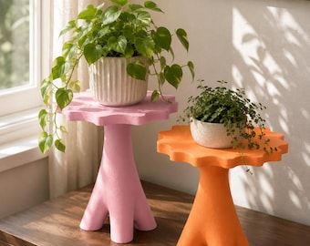 Soporte para plantas escultural impreso en 3D, mesa de pedestal moderna, decoración colorida para el hogar.