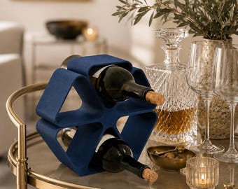 Geometric 6 Bottle Wine Rack, Modern 3D Printed Countertop Storage, Home Bar Decor