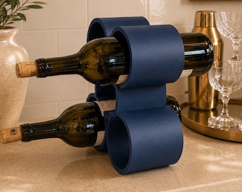 Wine Rack, Sculptural Geometric Holder, Countertop Bar Cart Decor