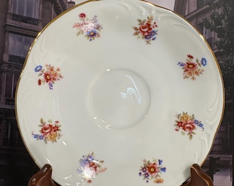 Vintage CC Thompson Pottery Saucer Only, Floral Decal Gold Trim, Antique American Semi Porcelain Replacement Plate