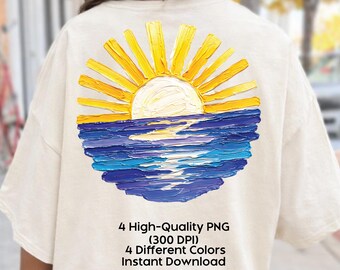 Boho Sunset Retro Waves PNG, Vintage Ocean Sun Rays Summer Design (Digital Download)
