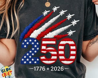 PNG del 250 aniversario de EE. UU., diseño de avión de combate patriótico, gráfico de América 250 (1776-2026), descarga de sublimación para camiseta militar del 4 de julio