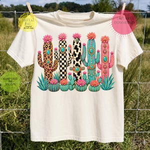 Cowgirl boho cactus digital download with pink flowers and desert plants