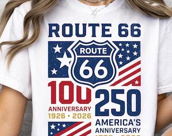 PNG del 250 aniversario de la Ruta 66, EE. UU. 1776-2026 Diseño de camiseta patriótica, Bandera estadounidense vintage Descarga digital por sublimación