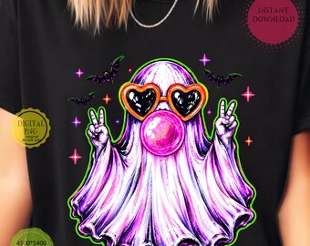 Fantasma de Halloween PNG, Diseño de sublimación de fantasma espeluznante, Fantasma de chicle PNG, Diseño de camiseta de Halloween adorable, Descarga digital de la temporada espeluznante