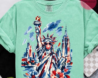 Statue of Liberty PNG, Preppy Patriotic USA Design, 4th of July Sublimation, Girly America Independence Day Download
