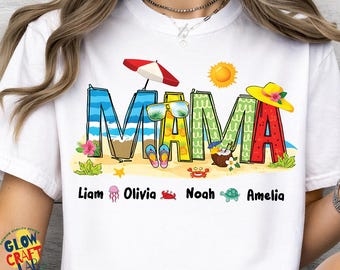 Spersonalizowany PNG dla mamy, niestandardowe imiona dla dzieci, projekt Beach Mama, koszulka dla mamy na wakacje, prezent na Dzień Matki, sublimacja, cyfrowe pobieranie