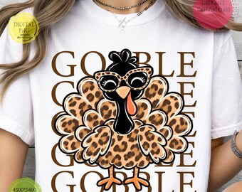 Lampart indyk PNG, wzór Gobble na Święto Dziękczynienia, zabawne okulary przeciwsłoneczne z indykiem, eleganckie jesienne pobieranie cyfrowe