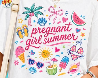 Pregnant Girl Summer PNG, Baby Announcement Design, Funny Pregnancy Reveal, Mom To Be Shirt Graphic, Tropical Summer Digital Download