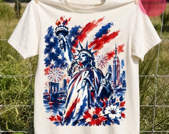 Statua Wolności PNG, Patriotyczny projekt sublimacji USA, 4 lipca PNG, Sztuka pędzla z flagą amerykańską, Dzień Niepodległości do pobrania