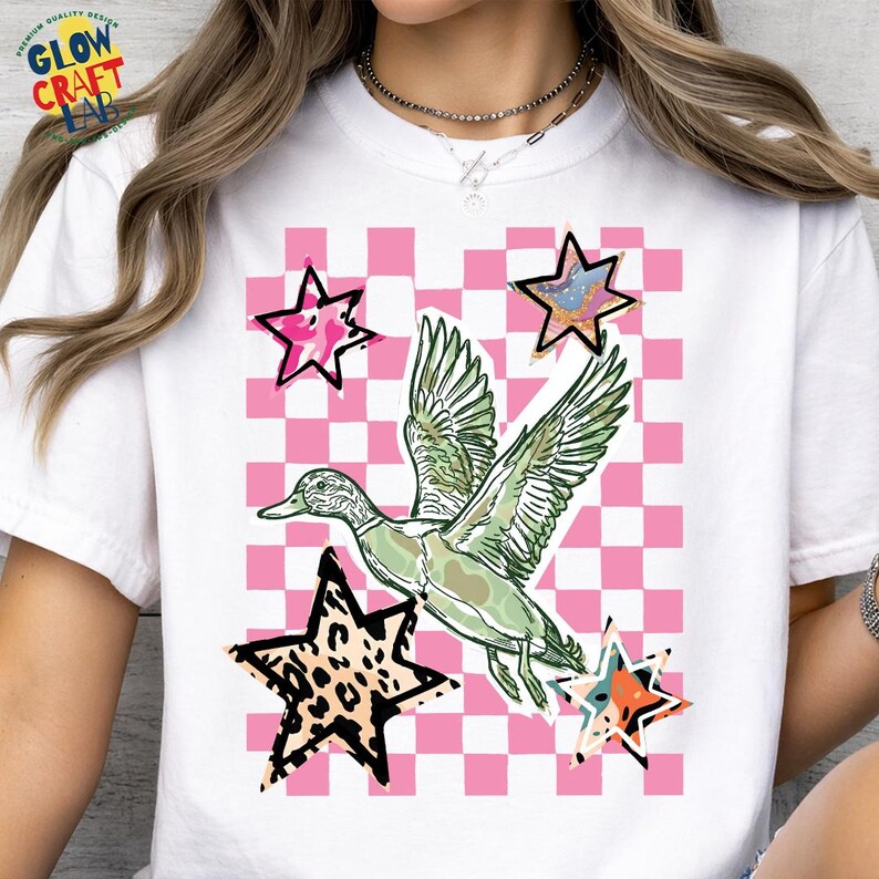 Flying mallard duck digital download with retro striped background for sublimation printing