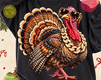 Leopard Turkey PNG, Glam Thanksgiving Sublimation Design with Animal Print Sunglasses