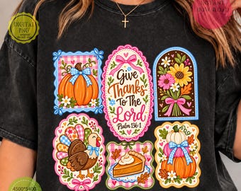 Give Thanks Lord Png To The PNG, Christian Thanksgiving Design with Turkey, Pumpkins and Psalm 136:1