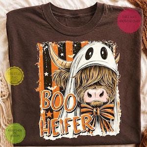 Boo Heifer Highland Cow PNG, grappig Halloween-spookontwerp, 4500 x 5400 digitale download
