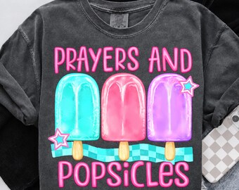 Prayers And Popsicles PNG, Christian Summer Shirt Design, VBS Church Camp Sublimation, Kids Faith Summer Graphic Tee