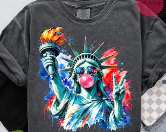 Statue of Liberty Blowing Bubble PNG, Preppy USA Patriotic PNG, 4th of July Sublimation Design, Independence Day Shirt Graphic