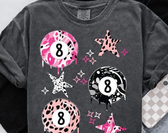Y2K 8 Ball PNG, Edgy Leopard Print Pool Ball Graphic, Grunge Retro Stars Design, Trendy Streetwear Clipart, Sublimation Digital Download