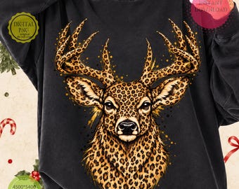 Whitetail Deer PNG, Leopard Print Buck Head Design for Sublimation