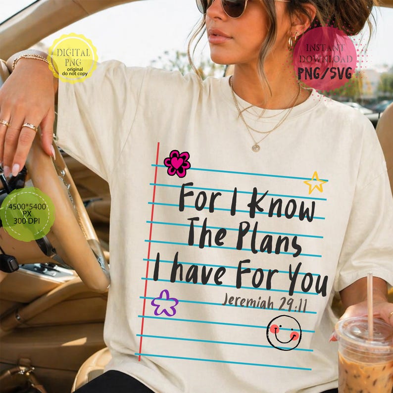 For I Know The Plans I Have For You Christian sublimation design with retro notebook style