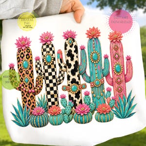 Leopard checkerboard cactus PNG for Western shirt and DTF transfer projects