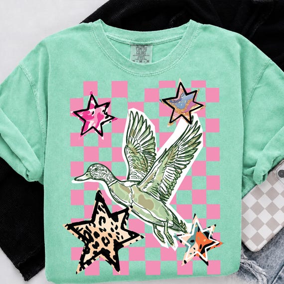 Lucky Duck PNG Preppy Coastal Design, Striped Mallard Summer Graphic, Girly Trendy Sublimation, Beach Bay Digital Download for Shirts