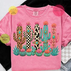 Faux oil painted Western boho cactus sublimation graphic with turquoise accents