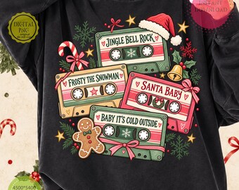 Christmas Cassette Retro PNG, 90s Design, Vintage Holiday Sublimation, Nostalgic Music PNG, Xmas Graphic