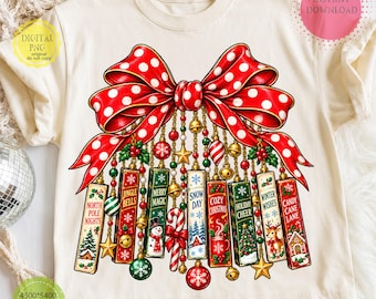 Preppy Christmas Bow PNG, Merry Christmas Books PNG, Red Polka Dot Bow, Trendy Holiday Sublimation, Vintage Christmas Digital Download