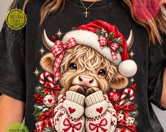 Christmas Highland Cow PNG, Baby Highland Cow, Cute Festive Cow, Western Farmhouse Christmas, Cozy Winter Cow Lover PNG Download