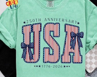 PNG del 250 aniversario de EE. UU., diseño de camiseta con lazo patriótico de Estados Unidos 1776-2026, descarga de sublimación de 250 años de libertad