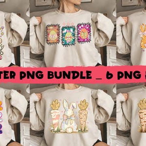 Pasen-png-bundelset png: konijnenstrik bloemen wortel patchwork pasen png schattige lentecollectie) retro pasen png, meisjespasen png, preppy