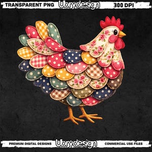 Patchwork Huhn PNG: Vintage Floral Polka Dot Bauernhof Tier Ostern png Rustikaler Frühling Landdesign (digitaler Download)