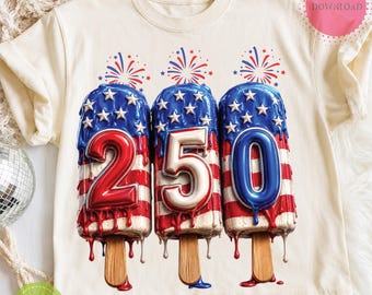 Paleta patriótica PNG, 250 aniversario de EE. UU. PNG, diseño de helado con la bandera estadounidense, sublimación del 4 de julio, 1776-2026 Descargar