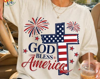 God Bless America PNG, Coquette 4 juli ontwerp, shirt patriottisch kruis, Memorial Day-sublimatie, Amerikaanse vlag digitale download