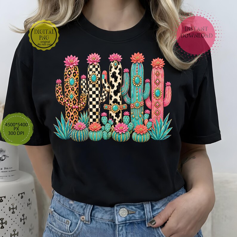 Boutique Western cactus graphic for sublimation printing and POD products