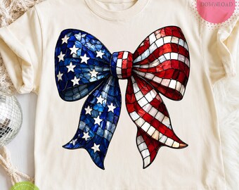 Patriotic Coquette Bow PNG, USA Flag Bow Sublimation Design, 4th of July PNG, American Flag Shirt Graphic, Independence Day Digital Download