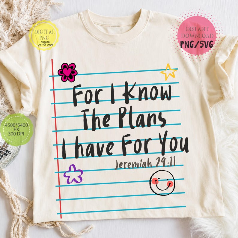 Jeremiah 29:11 PNG featuring notebook paper design and Christian Bible verse quote